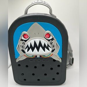 CROCS Robot Shark Backpack with Gray and Blue Design